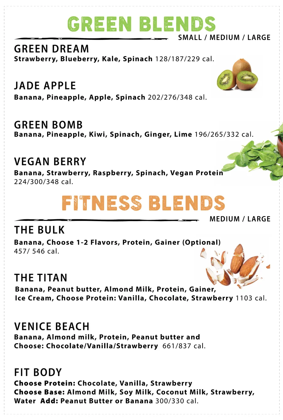 Green Blends and Fitness Blends menu board